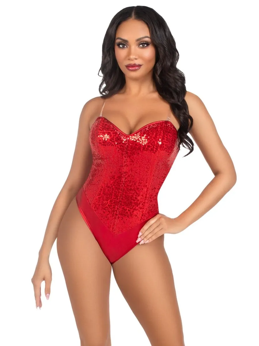 2 Pc Sequin Bodysuit - Large - Red