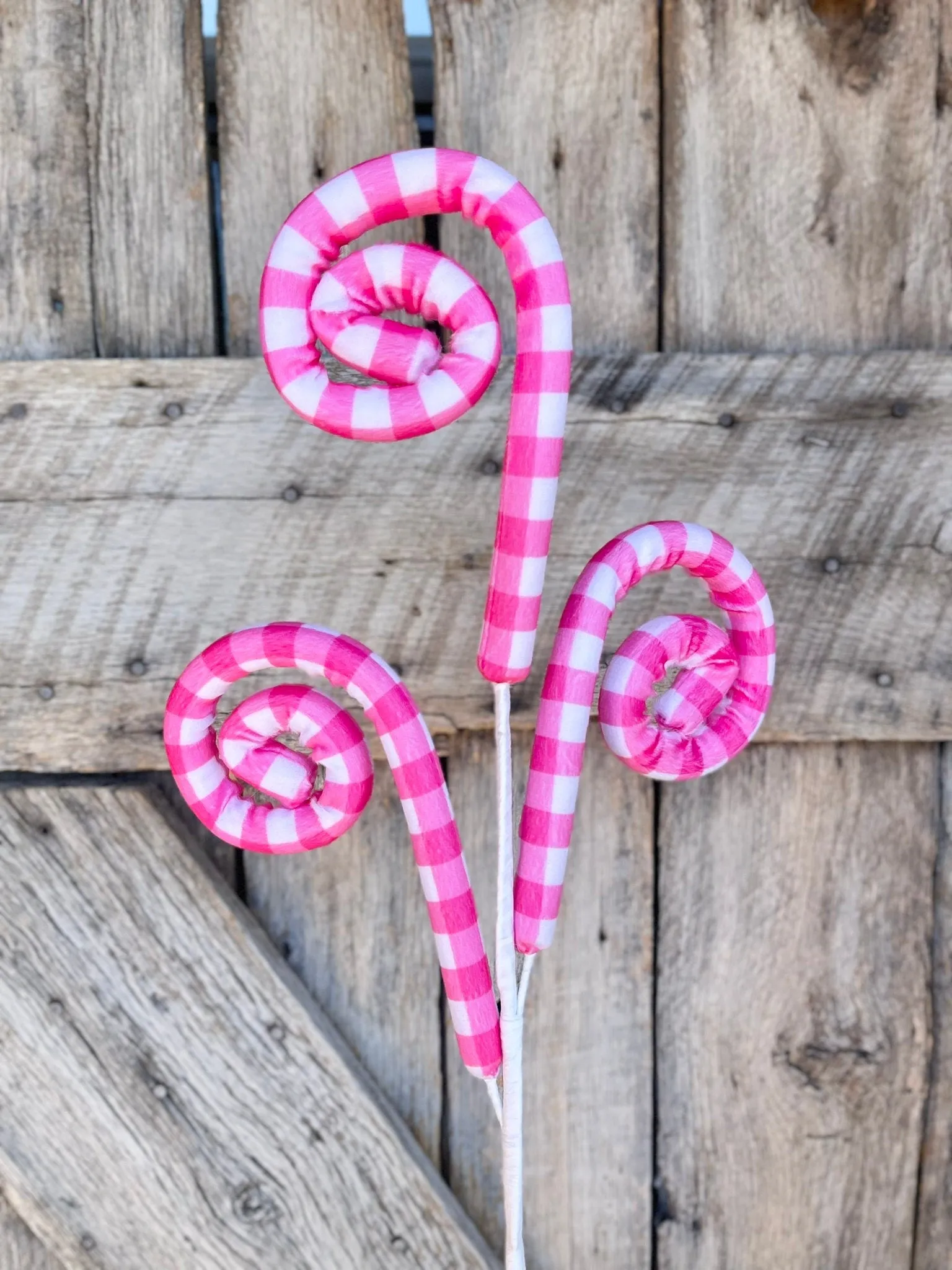 28" Hot Pink Gingham Curly Spray, Wreath Supply