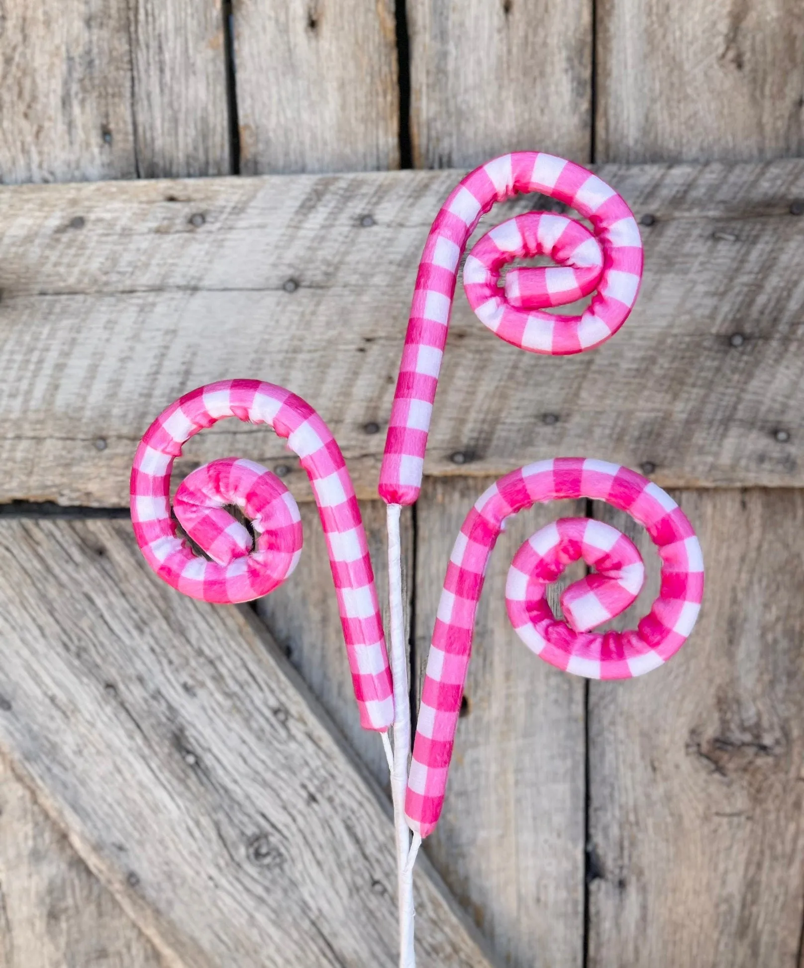 28" Hot Pink Gingham Curly Spray, Wreath Supply