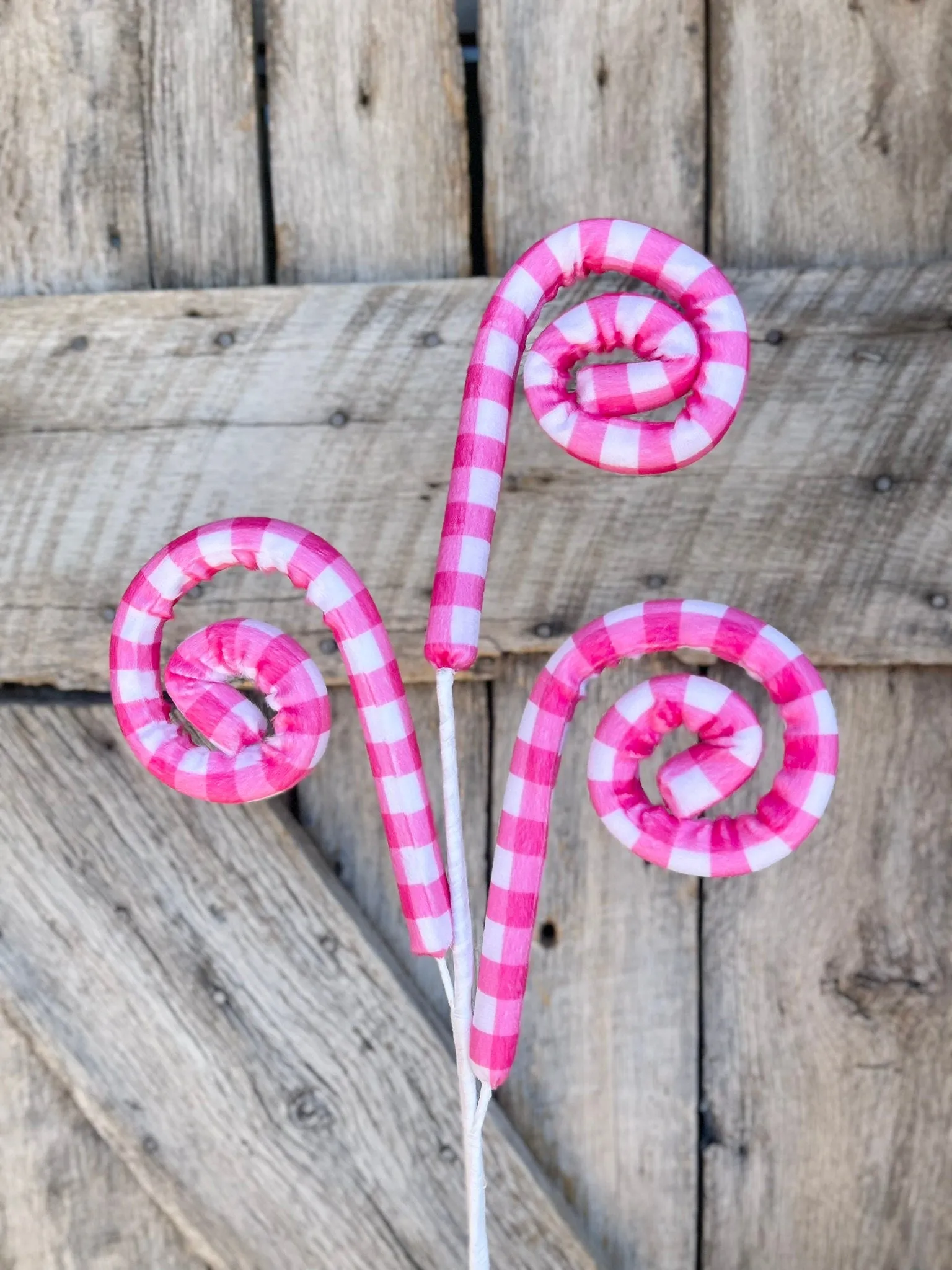 28" Hot Pink Gingham Curly Spray, Wreath Supply