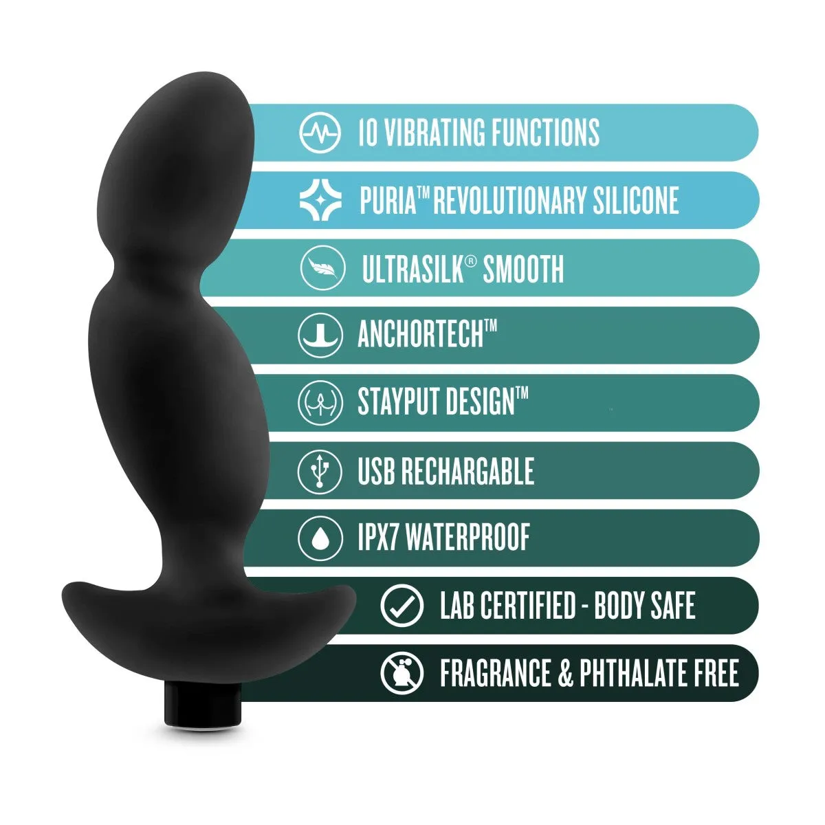 Anal Adventures Platinum By Blush® | Prostate Massager 04  Black 6.5-Inch Vibrating Rechargeable Anal Plug