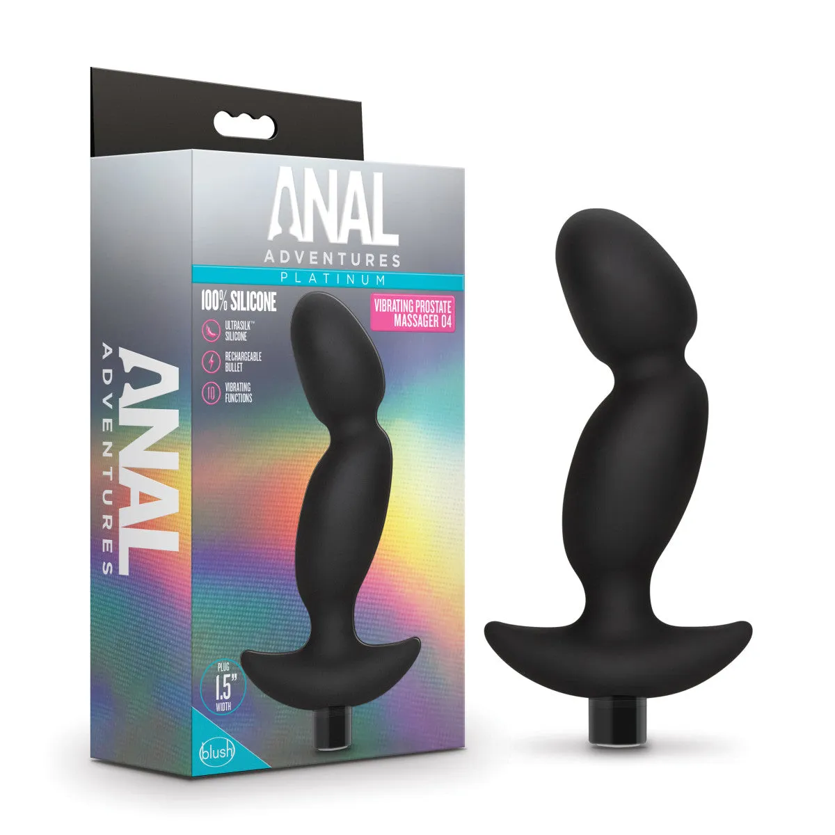 Anal Adventures Platinum By Blush® | Prostate Massager 04  Black 6.5-Inch Vibrating Rechargeable Anal Plug