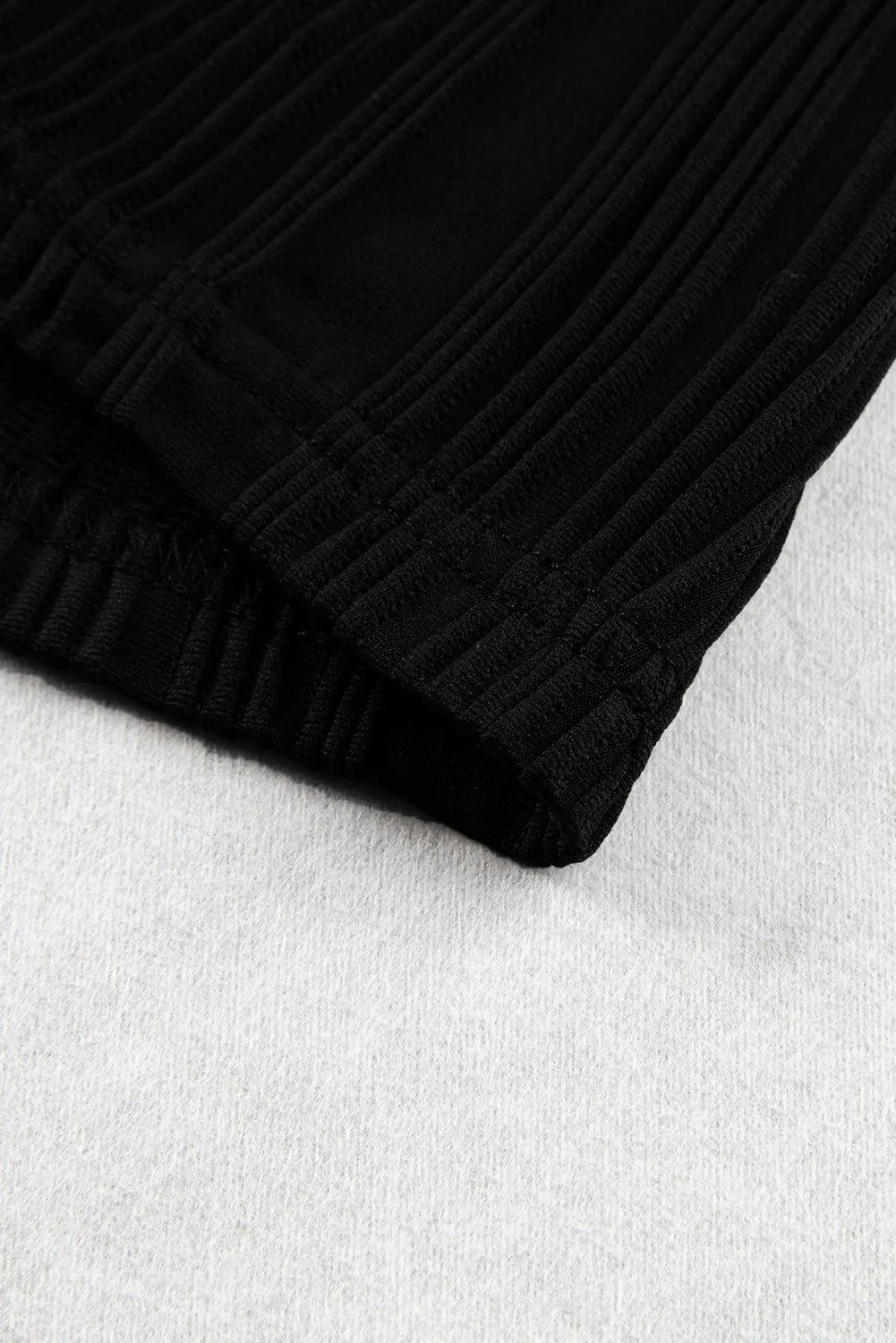 Black Wavy Texture Cap Sleeve Top for Women