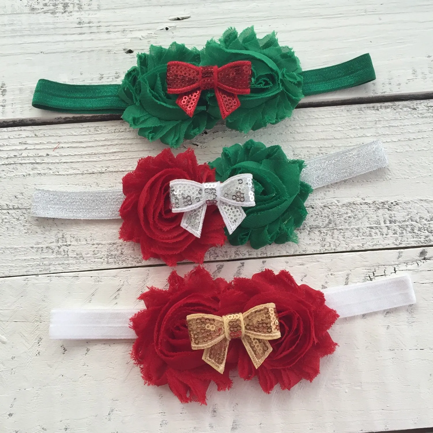 Christmas Headband - Shabby Flower - Sequin Bow - Chevron, Polka Dot, Candy Cane