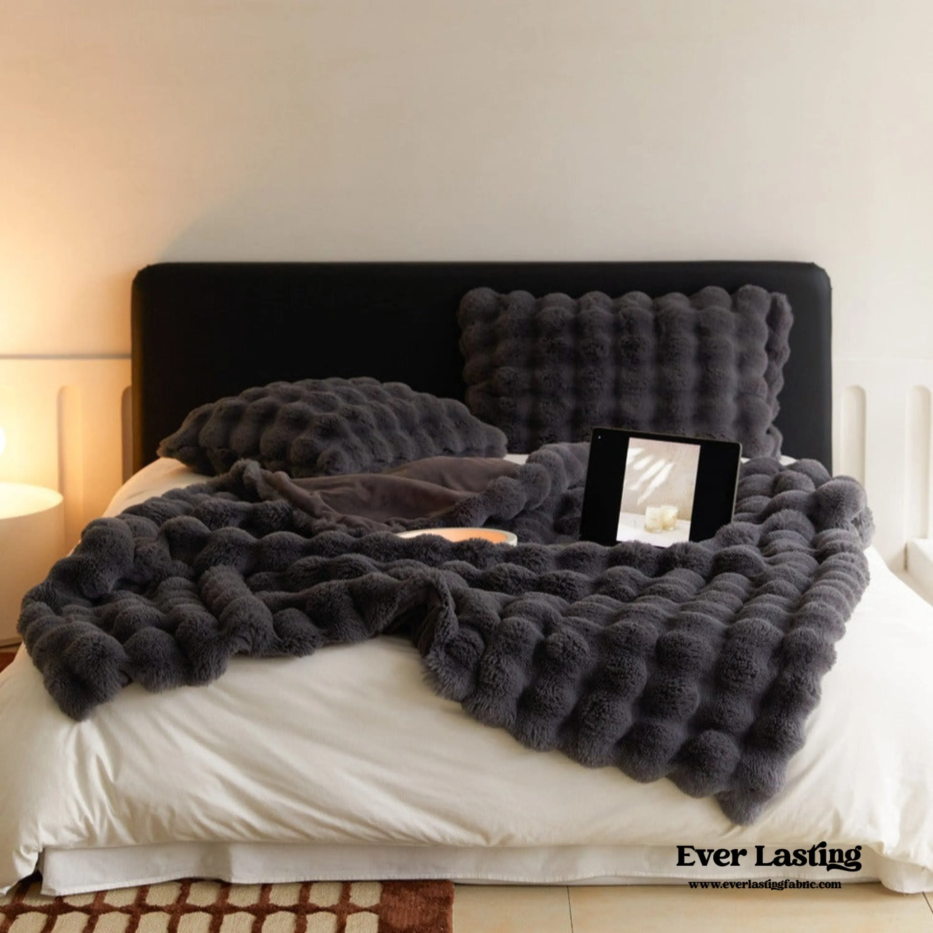 Fluffy Plush Throw Blanket / Beige