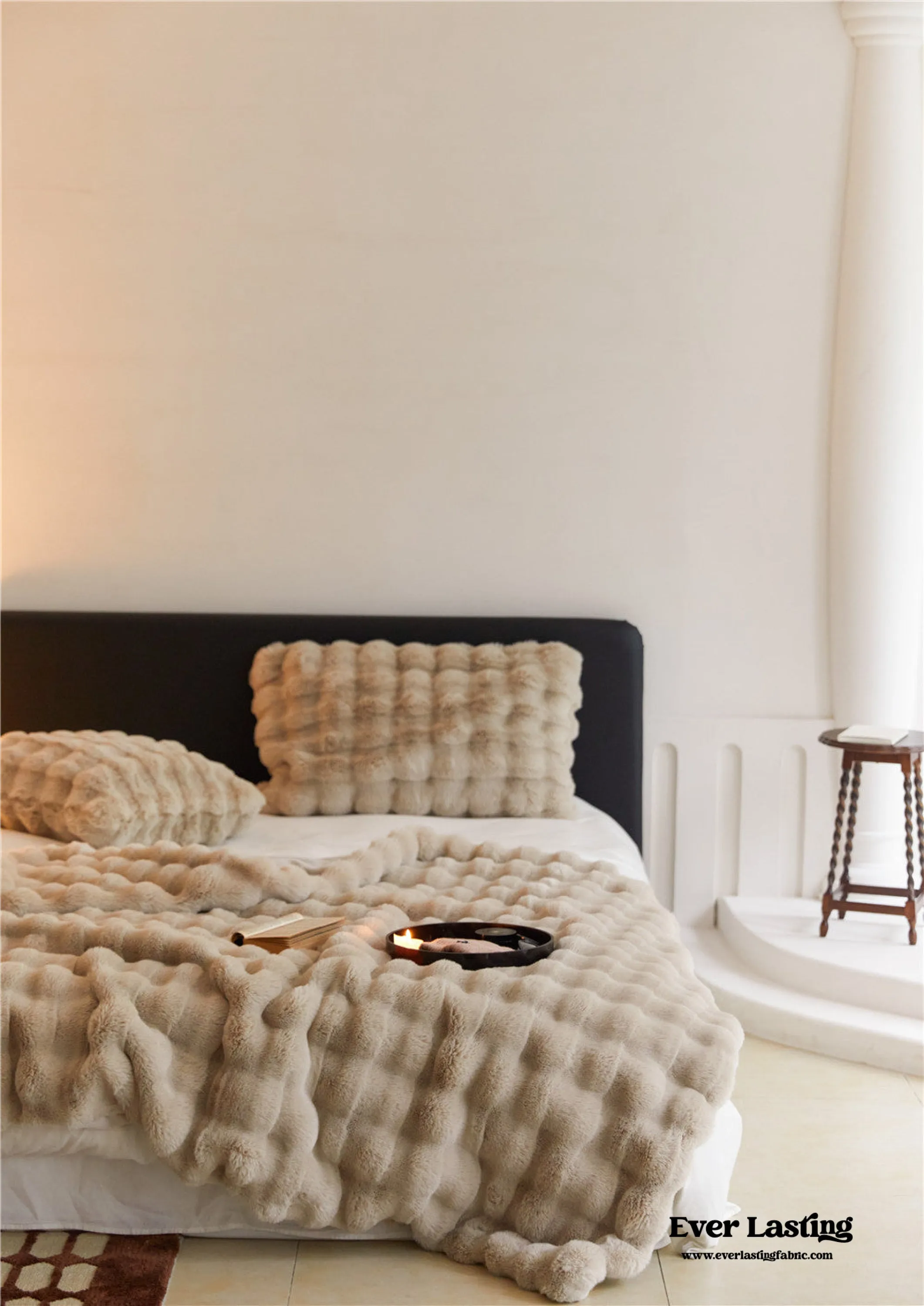 Fluffy Plush Throw Blanket / Beige