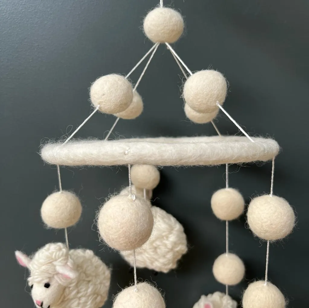 Handmade Felt Woolly Sheep Mobile - Fairtrade