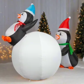 Inflatable Flashing Penguins Playing Snowball