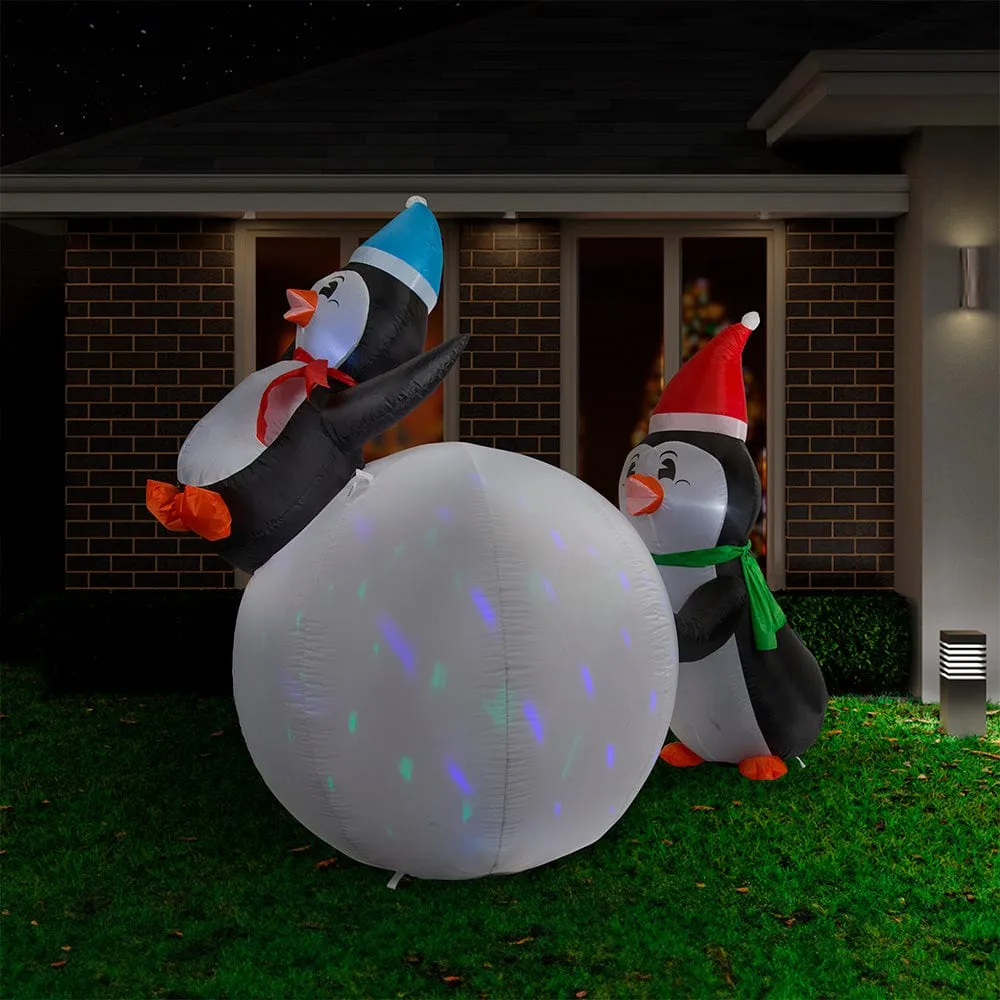 Inflatable Flashing Penguins Playing Snowball