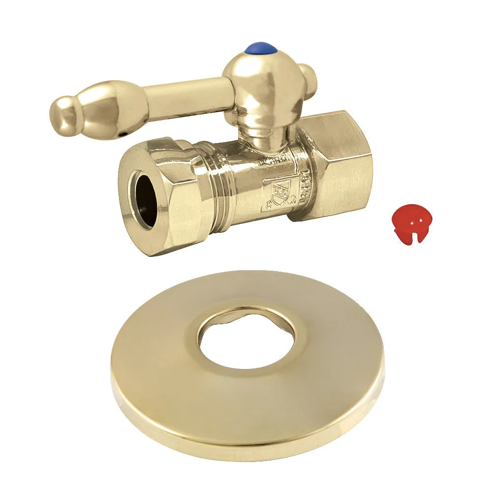 Kingston Brass 1/2-Inch FIP X 1/2-Inch or 7/16-Inch Slip Joint Quarter-Turn Straight Stop Valve with Flange