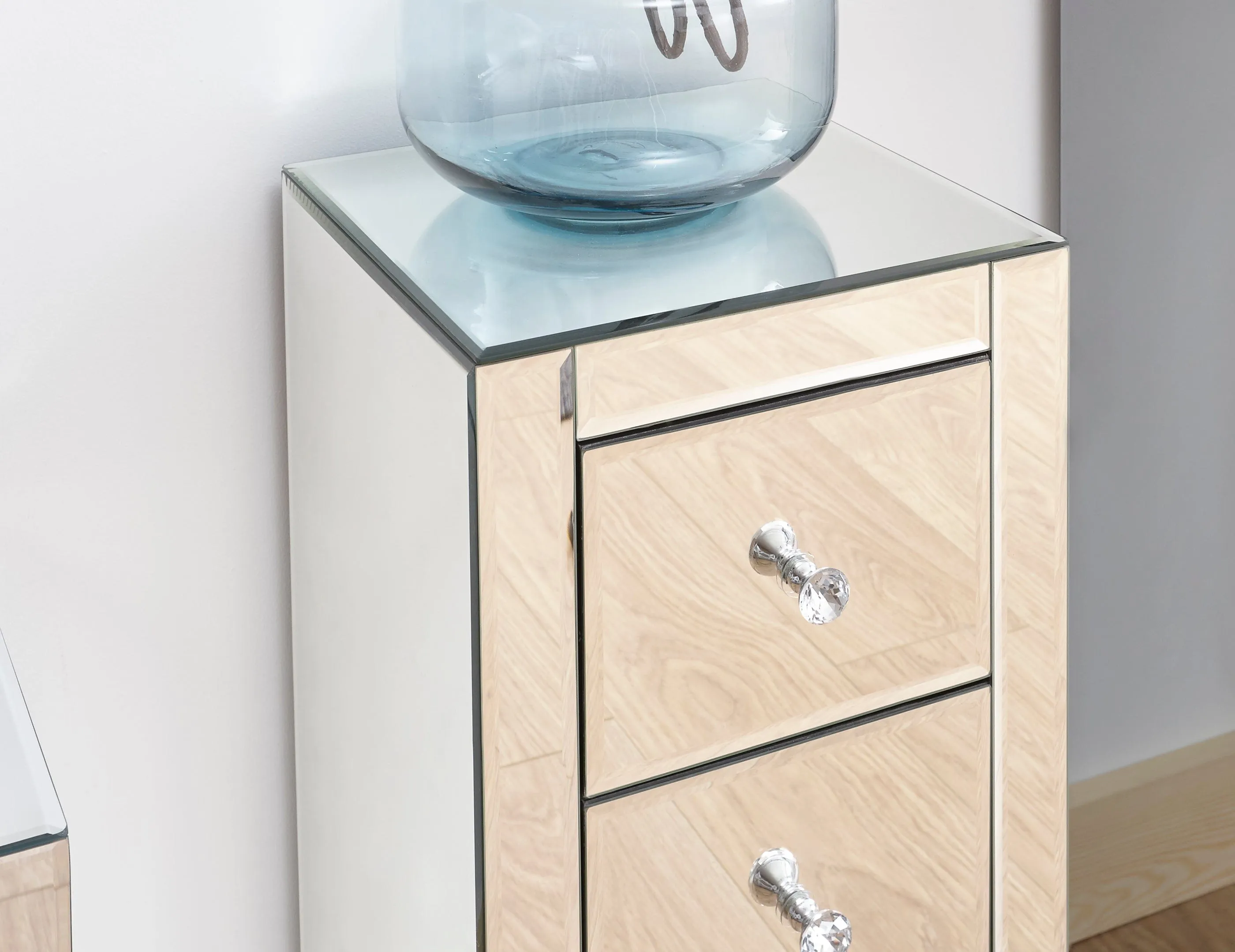 Mirrored 3 Drawer Slim Chest Clear Glass