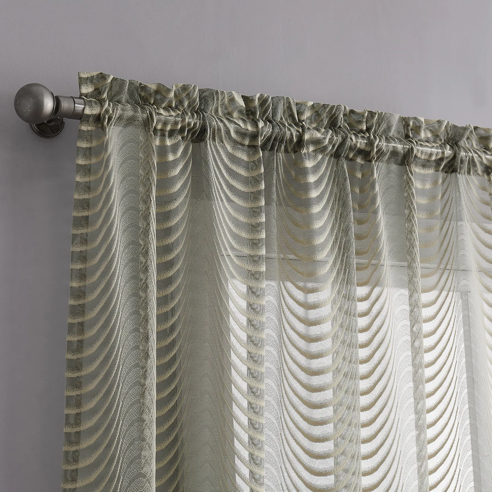 Red Co. Semi Sheer Wave Pattern Soft Decorative Rod Pocket Beige Curtains 2 Piece Set, 54" x 63"