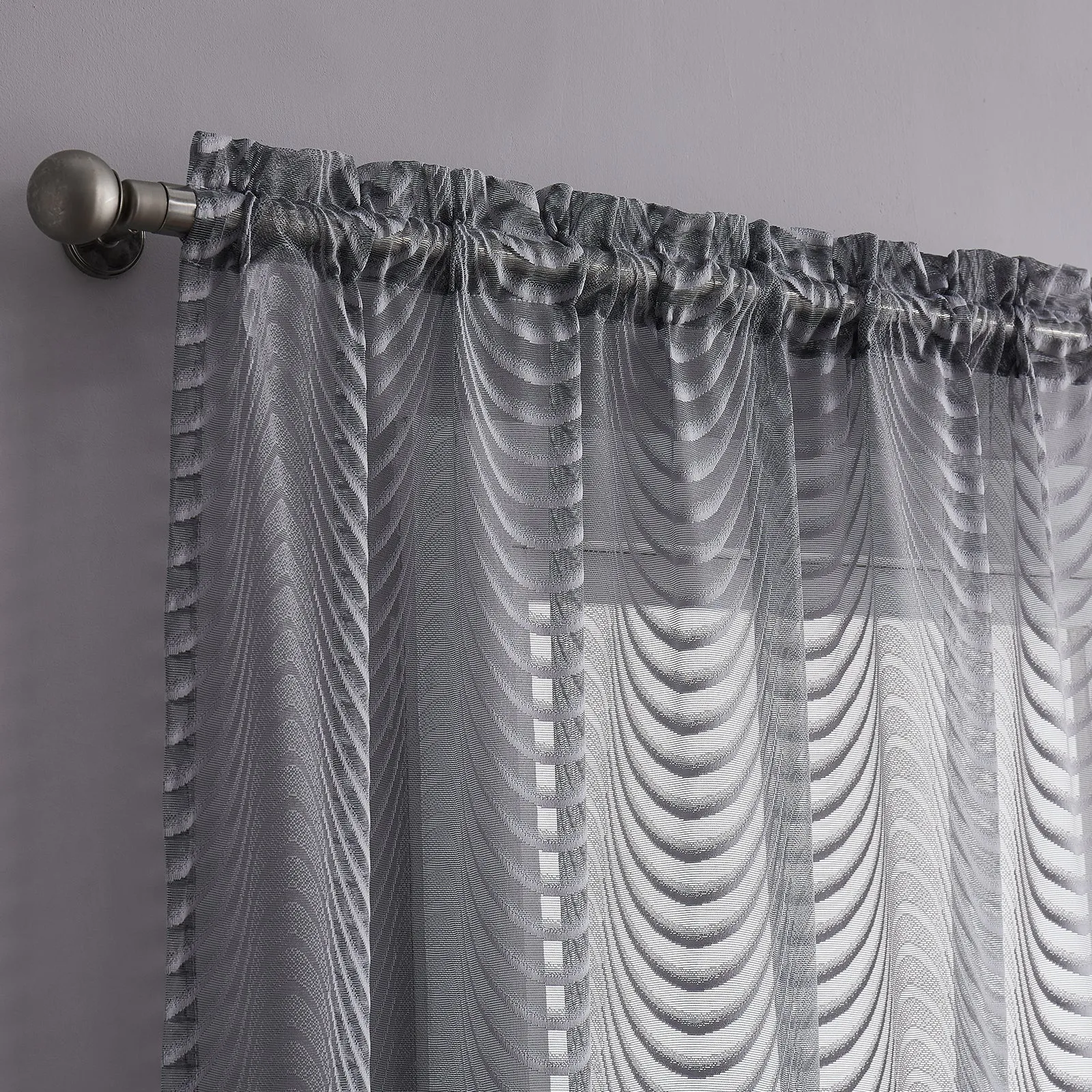 Red Co. Semi Sheer Wave Pattern Soft Decorative Rod Pocket Grey Curtains 2 Piece Set, 54" x 84"