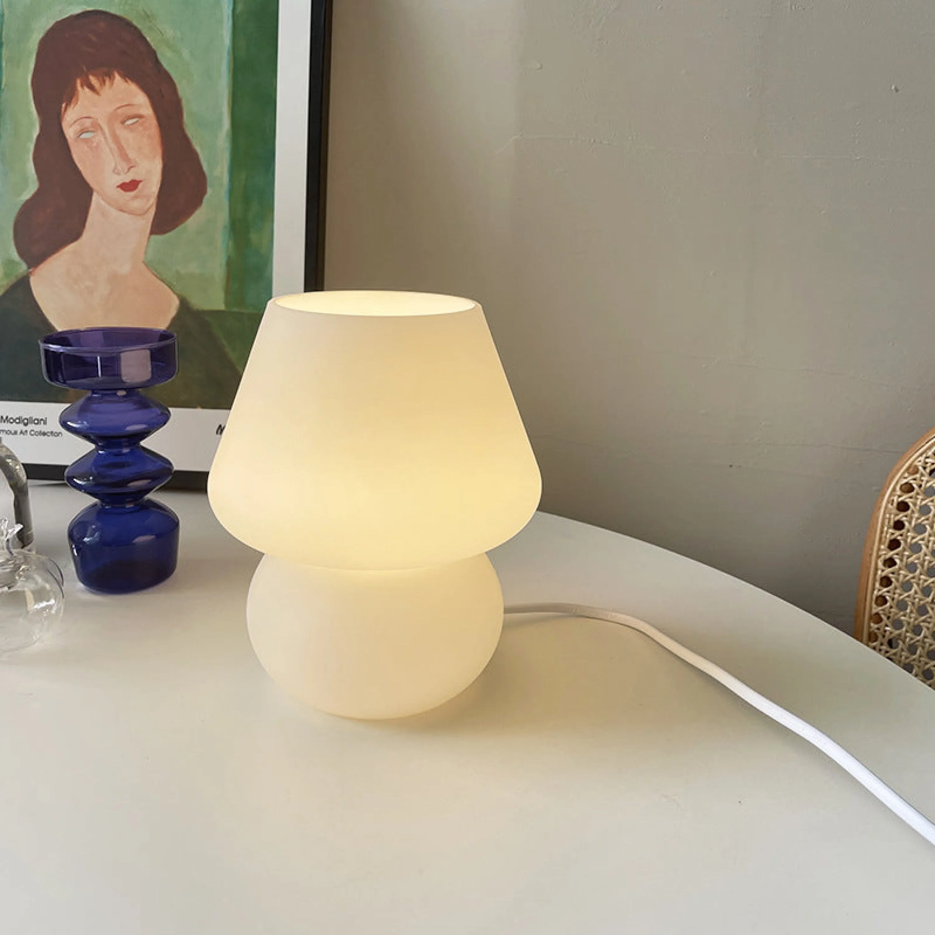 Vintage Inspired Glass Lamp / White Wavy