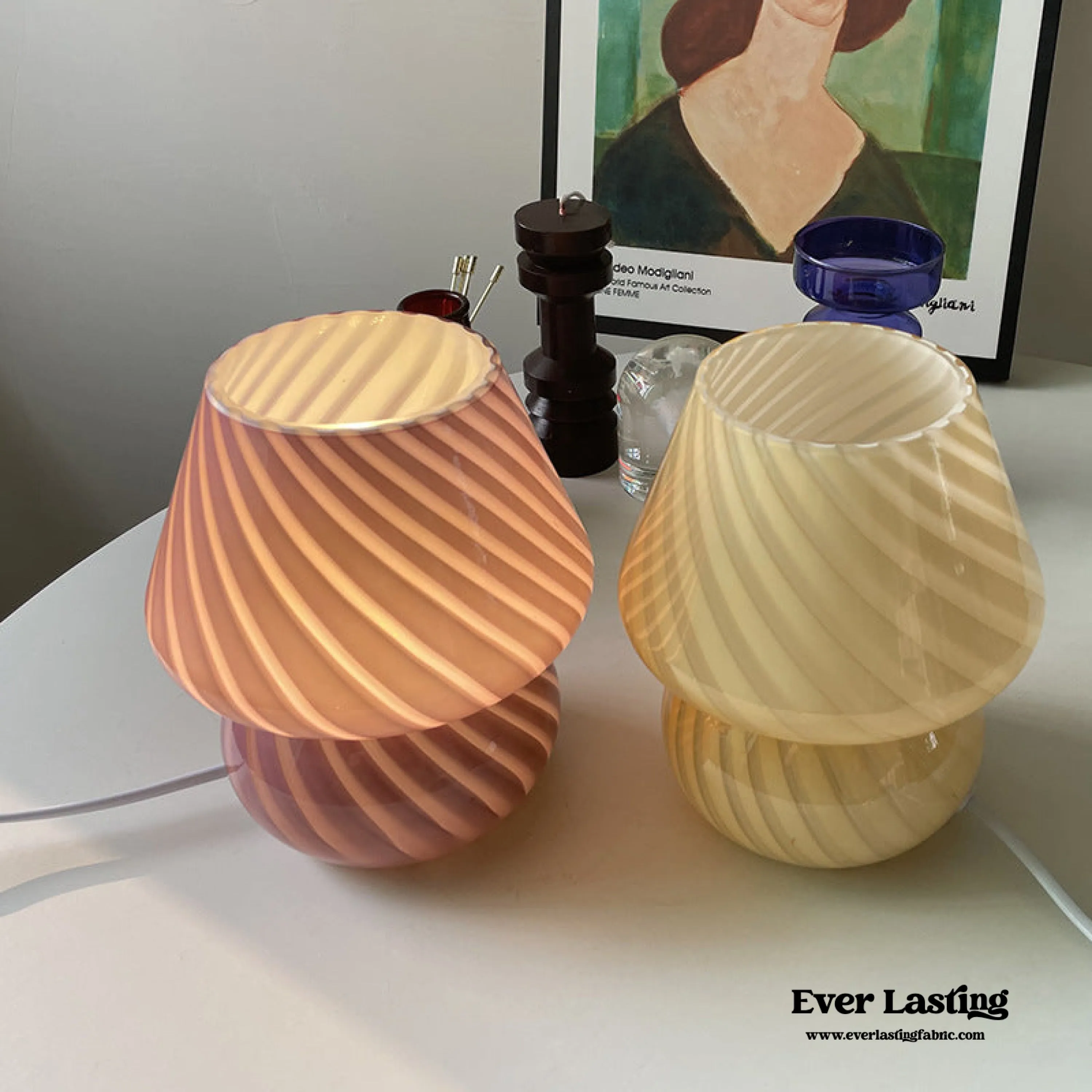 Vintage Inspired Glass Lamp / White Wavy