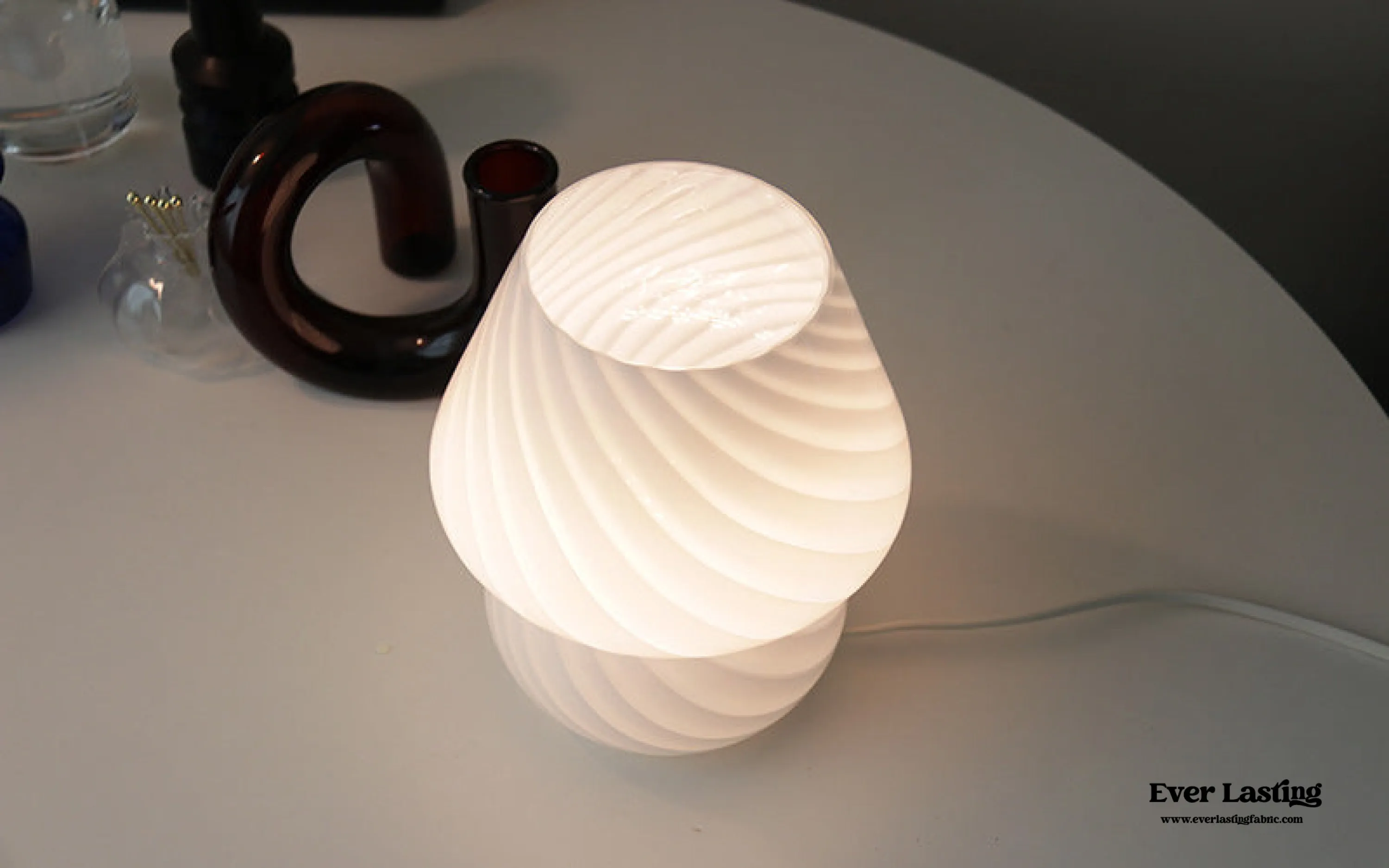 Vintage Inspired Glass Lamp / White Wavy